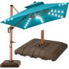 imageBest Choice Products 10ft Square Cantilever Patio Umbrella wBase Included Woodgrain Pattern Pole ampamp Solar LED Lights 360Rotation Offset Hanging Outdoor Shade  Sky BlueCerulean