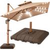 imageBest Choice Products 10ft Square Cantilever Patio Umbrella wBase Included Woodgrain Pattern Pole ampamp Solar LED Lights 360Rotation Offset Hanging Outdoor Shade  Sky BlueTan