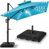 imageBest Choice Products 10ft Square Cantilever Patio Umbrella wBase Included Woodgrain Pattern Pole ampamp Solar LED Lights 360Rotation Offset Hanging Outdoor Shade  Sky BlueSky Blue
