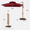 imageBest Choice Products 10ft Square Cantilever Patio Umbrella wBase Included Woodgrain Pattern Pole ampamp Solar LED Lights 360Rotation Offset Hanging Outdoor Shade  Sky BlueBurgundy