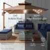 imageBest Choice Products 10ft Square Cantilever Patio Umbrella wBase Included Woodgrain Pattern Pole ampamp Solar LED Lights 360Rotation Offset Hanging Outdoor Shade  Sky BlueYellow