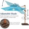imageBest Choice Products 10ft Square Cantilever Patio Umbrella wBase Included Woodgrain Pattern Pole ampamp Solar LED Lights 360Rotation Offset Hanging Outdoor Shade  Sky BlueSky Blue