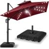 imageBest Choice Products 10ft Square Cantilever Patio Umbrella wBase Included Woodgrain Pattern Pole ampamp Solar LED Lights 360Rotation Offset Hanging Outdoor Shade  Sky BlueBurgundy