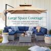 imageBest Choice Products 10ft Square Cantilever Patio Umbrella wBase Included Woodgrain Pattern Pole ampamp Solar LED Lights 360Rotation Offset Hanging Outdoor Shade  Sky BlueNavy Blue