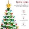 imageBest Choice Products 15in Ceramic Christmas Tree Prelit HandPainted Tabletop Holiday Tree Star Topper 64 Lights  Green wMulticolored BulbsFrosted W Multicolored Lights
