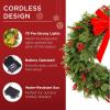imageBest Choice Products 24in PreLit Battery Powered Christmas Wreath Artificial PreDecorated Holiday Accent w 70 Lights 96 PVC Tips Ribbons Pine Cones24in