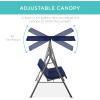 imageBest Choice Products 2Person Outdoor Patio Swing Chair Hanging Glider Porch Bench for Garden Poolside Backyard wConvertible Canopy Adjustable Shade Removable Cushions  BurgundyNavy Blue