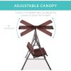 imageBest Choice Products 2Person Outdoor Patio Swing Chair Hanging Glider Porch Bench for Garden Poolside Backyard wConvertible Canopy Adjustable Shade Removable Cushions  BurgundyBrown