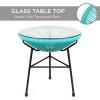 imageBest Choice Products 3Piece Outdoor Acapulco AllWeather Patio Conversation Bistro Set wPlastic Rope Glass Top Table and 2 Chairs  BlackLight Blue