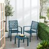 imageBest Choice Products 3Piece Outdoor Bistro Set Stackable Modern Steel Furniture for Porch Garden w 2 Chairs Table Geometric Decor  Peacock BluePeacock Blue
