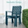 imageBest Choice Products 3Piece Outdoor Bistro Set Stackable Modern Steel Furniture for Porch Garden w 2 Chairs Table Geometric Decor  Peacock BluePeacock Blue