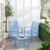imageBest Choice Products 3Piece Outdoor Bistro Set Stackable Modern Steel Furniture for Porch Garden w 2 Chairs Table Geometric Decor  Peacock BlueSky Blue