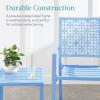 imageBest Choice Products 3Piece Outdoor Bistro Set Stackable Modern Steel Furniture for Porch Garden w 2 Chairs Table Geometric Decor  Peacock BlueSky Blue