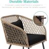 imageBest Choice Products 3Piece Outdoor Wicker Bistro Set Patio Dining Conversation Furniture for Backyard Balcony Porch wDiamond Weave Design Tempered Glass Side Table 2 Chairs  BlackBlack