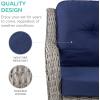 imageBest Choice Products 3Piece Outdoor Wicker Patio Bistro Set w 2 360Degree Swivel Rocking Chairs and Tempered Glass Top Side Table  BeigeNavy