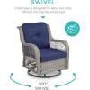 imageBest Choice Products 3Piece Outdoor Wicker Patio Bistro Set w 2 360Degree Swivel Rocking Chairs and Tempered Glass Top Side Table  BeigeNavy