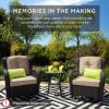 imageBest Choice Products 3Piece Outdoor Wicker Patio Bistro Set w 2 360Degree Swivel Rocking Chairs and Tempered Glass Top Side Table  BeigeNavy