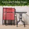 imageBest Choice Products 3Piece Patio Bistro Dining Furniture Set wTextured Glass Tabletop 2 Steel Folding Chairs Polyester Fabric  RedRed