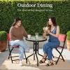 imageBest Choice Products 3Piece Patio Bistro Dining Furniture Set wTextured Glass Tabletop 2 Steel Folding Chairs Polyester Fabric  RedRed