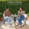 imageBest Choice Products 3Piece Patio Bistro Dining Furniture Set wTextured Glass Tabletop 2 Steel Folding Chairs Polyester Fabric  RedWhite