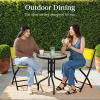 imageBest Choice Products 3Piece Patio Bistro Dining Furniture Set wTextured Glass Tabletop 2 Steel Folding Chairs Polyester Fabric  RedYellow