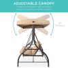 imageBest Choice Products 3Seat Outdoor Large Converting Canopy Swing Glider Patio Hammock Lounge Chair for Porch Backyard wFlatbed Adjustable Shade Removable Cushions  BlackTan