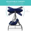 imageBest Choice Products 3Seat Outdoor Large Converting Canopy Swing Glider Patio Hammock Lounge Chair for Porch Backyard wFlatbed Adjustable Shade Removable Cushions  BlackNavy