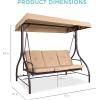 imageBest Choice Products 3Seat Outdoor Large Converting Canopy Swing Glider Patio Hammock Lounge Chair for Porch Backyard wFlatbed Adjustable Shade Removable Cushions  BlackTan