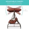 imageBest Choice Products 3Seat Outdoor Large Converting Canopy Swing Glider Patio Hammock Lounge Chair for Porch Backyard wFlatbed Adjustable Shade Removable Cushions  BlackDark Rust