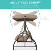 imageBest Choice Products 3Seat Outdoor Large Converting Canopy Swing Glider Patio Hammock Lounge Chair for Porch Backyard wFlatbed Adjustable Shade Removable Cushions  BlackDesert Taupe