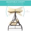 imageBest Choice Products 3Seat Outdoor Large Converting Canopy Swing Glider Patio Hammock Lounge Chair for Porch Backyard wFlatbed Adjustable Shade Removable Cushions  BlackIvory