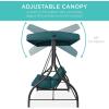 imageBest Choice Products 3Seat Outdoor Large Converting Canopy Swing Glider Patio Hammock Lounge Chair for Porch Backyard wFlatbed Adjustable Shade Removable Cushions  BlackPeacock