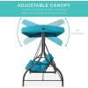 imageBest Choice Products 3Seat Outdoor Large Converting Canopy Swing Glider Patio Hammock Lounge Chair for Porch Backyard wFlatbed Adjustable Shade Removable Cushions  BlackSky Blue