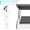 imageBest Choice Products 3Seat Outdoor Large Converting Canopy Swing Glider Patio Hammock Lounge Chair for Porch Backyard wFlatbed Adjustable Shade Removable Cushions  BlackGray
