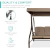 imageBest Choice Products 3Seat Outdoor Large Converting Canopy Swing Glider Patio Hammock Lounge Chair for Porch Backyard wFlatbed Adjustable Shade Removable Cushions  BlackDesert Taupe