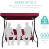 imageBest Choice Products 3Seat Outdoor Large Converting Canopy Swing Glider Patio Hammock Lounge Chair for Porch Backyard wFlatbed Adjustable Shade Removable Cushions  BlackBurgundy