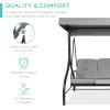 imageBest Choice Products 3Seat Outdoor Large Converting Canopy Swing Glider Patio Hammock Lounge Chair for Porch Backyard wFlatbed Adjustable Shade Removable Cushions  BlackFog Gray