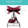 imageBest Choice Products 3Seat Outdoor Large Converting Canopy Swing Glider Patio Hammock Lounge Chair for Porch Backyard wFlatbed Adjustable Shade Removable Cushions  BlackBurgundy