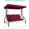 imageBest Choice Products 3Seat Outdoor Large Converting Canopy Swing Glider Patio Hammock Lounge Chair for Porch Backyard wFlatbed Adjustable Shade Removable Cushions  BlackBurgundy