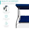 imageBest Choice Products 3Seat Outdoor Large Converting Canopy Swing Glider Patio Hammock Lounge Chair for Porch Backyard wFlatbed Adjustable Shade Removable Cushions  BlackNavy