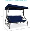 imageBest Choice Products 3Seat Outdoor Large Converting Canopy Swing Glider Patio Hammock Lounge Chair for Porch Backyard wFlatbed Adjustable Shade Removable Cushions  BlackNavy
