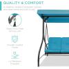 imageBest Choice Products 3Seat Outdoor Large Converting Canopy Swing Glider Patio Hammock Lounge Chair for Porch Backyard wFlatbed Adjustable Shade Removable Cushions  BlackSky Blue