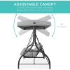 imageBest Choice Products 3Seat Outdoor Large Converting Canopy Swing Glider Patio Hammock Lounge Chair for Porch Backyard wFlatbed Adjustable Shade Removable Cushions  BlackFog Gray