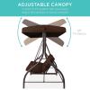 imageBest Choice Products 3Seat Outdoor Large Converting Canopy Swing Glider Patio Hammock Lounge Chair for Porch Backyard wFlatbed Adjustable Shade Removable Cushions  BlackBrown