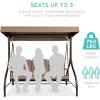 imageBest Choice Products 3Seat Outdoor Large Converting Canopy Swing Glider Patio Hammock Lounge Chair for Porch Backyard wFlatbed Adjustable Shade Removable Cushions  BlackDesert Taupe