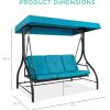 imageBest Choice Products 3Seat Outdoor Large Converting Canopy Swing Glider Patio Hammock Lounge Chair for Porch Backyard wFlatbed Adjustable Shade Removable Cushions  BlackSky Blue