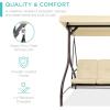 imageBest Choice Products 3Seat Outdoor Large Converting Canopy Swing Glider Patio Hammock Lounge Chair for Porch Backyard wFlatbed Adjustable Shade Removable Cushions  BlackIvory