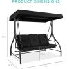 imageBest Choice Products 3Seat Outdoor Large Converting Canopy Swing Glider Patio Hammock Lounge Chair for Porch Backyard wFlatbed Adjustable Shade Removable Cushions  BlackBlack