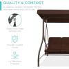 imageBest Choice Products 3Seat Outdoor Large Converting Canopy Swing Glider Patio Hammock Lounge Chair for Porch Backyard wFlatbed Adjustable Shade Removable Cushions  BlackBrown