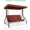 imageBest Choice Products 3Seat Outdoor Large Converting Canopy Swing Glider Patio Hammock Lounge Chair for Porch Backyard wFlatbed Adjustable Shade Removable Cushions  BlackDark Rust